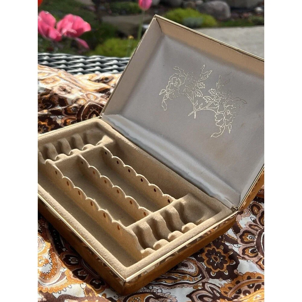 Gold and Beige Velvet Jewelry Organizer Box